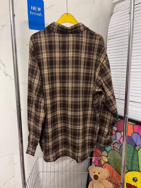 MMY Plaid Shirt Navy Beige Check Shirt - 3