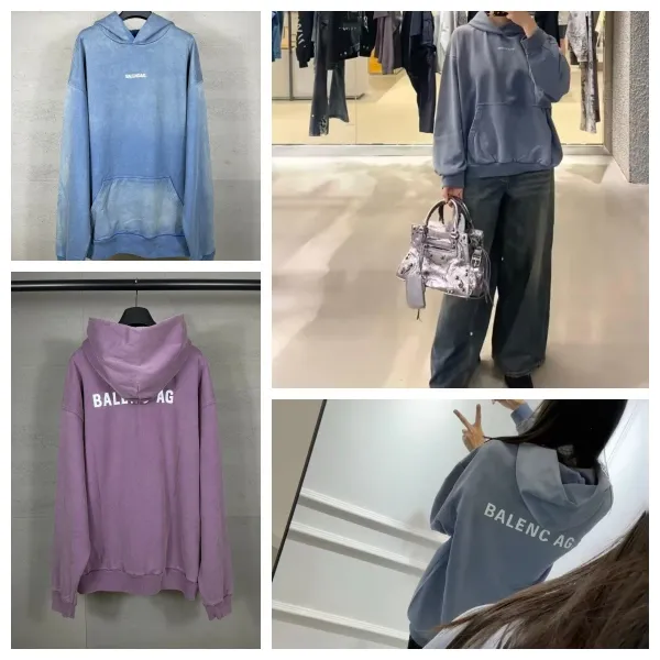 Balenciaga Logo Hoodie Blue Acid Wash Hoodie - 3