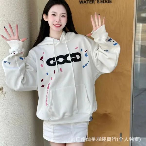 GRA Good Splatter Print Oversized Hoodie White - 38