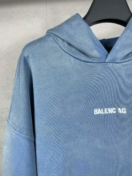 Balenciaga Logo Hoodie Blue Acid Wash Hoodie - 10