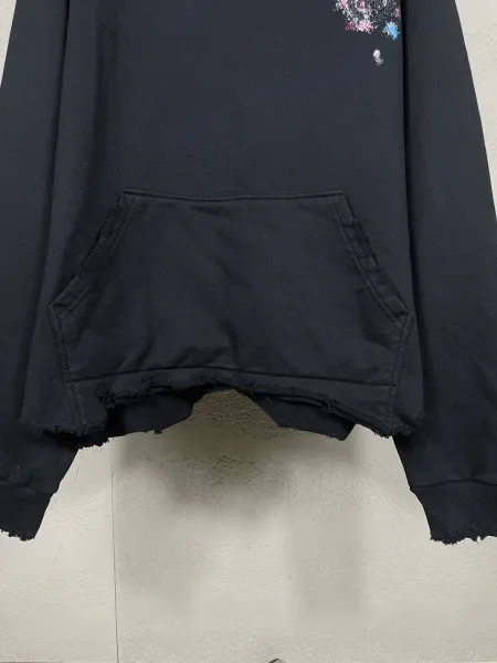 Balenciaga Distressed Floral Embroidery Hoodie Black - 9