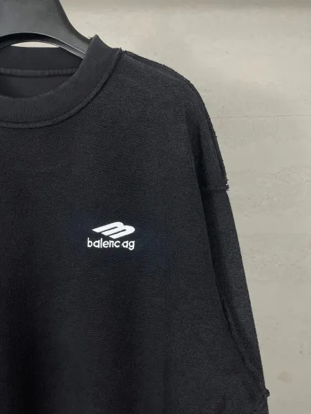 Balenciaga Distressed Logo Sweatshirt Black Hoodie - 12