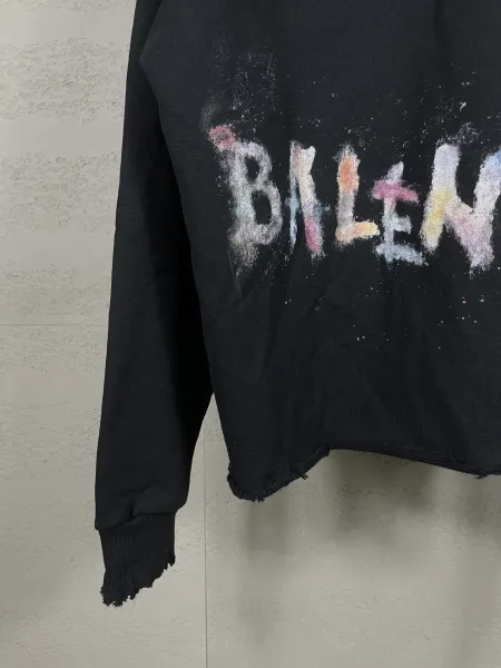Balenciaga Distressed Floral Embroidery Hoodie Black - 13
