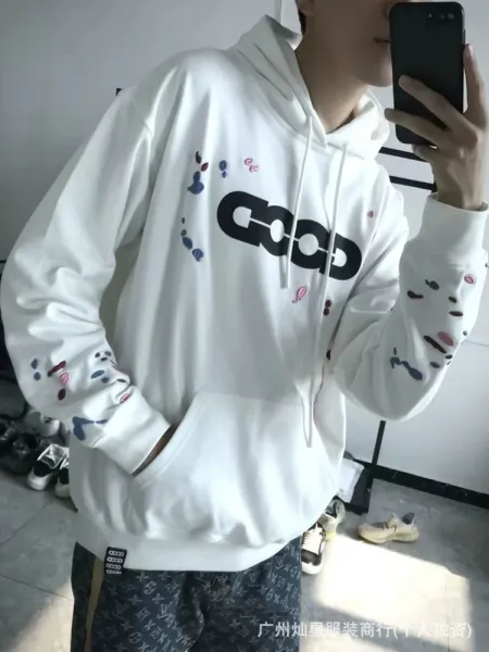 GRA Good Splatter Print Oversized Hoodie White - 37