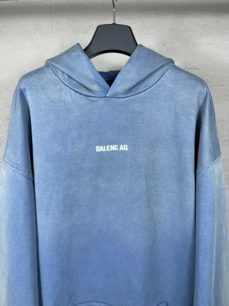 Balenciaga Logo Hoodie Blue Acid Wash Hoodie - 11