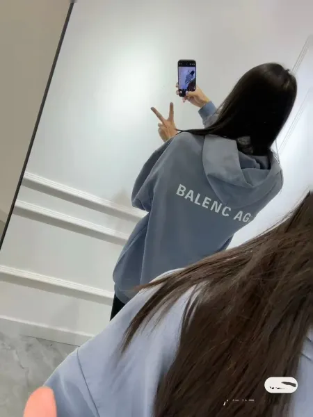 Balenciaga Logo Hoodie Blue Acid Wash Hoodie - 5