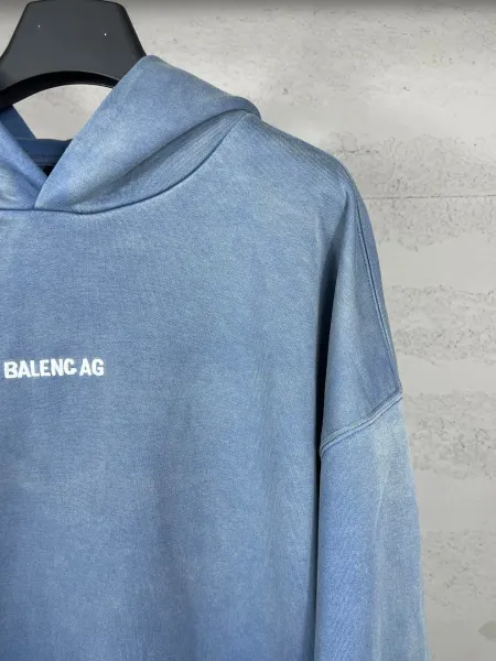 Balenciaga Logo Hoodie Blue Acid Wash Hoodie - 12