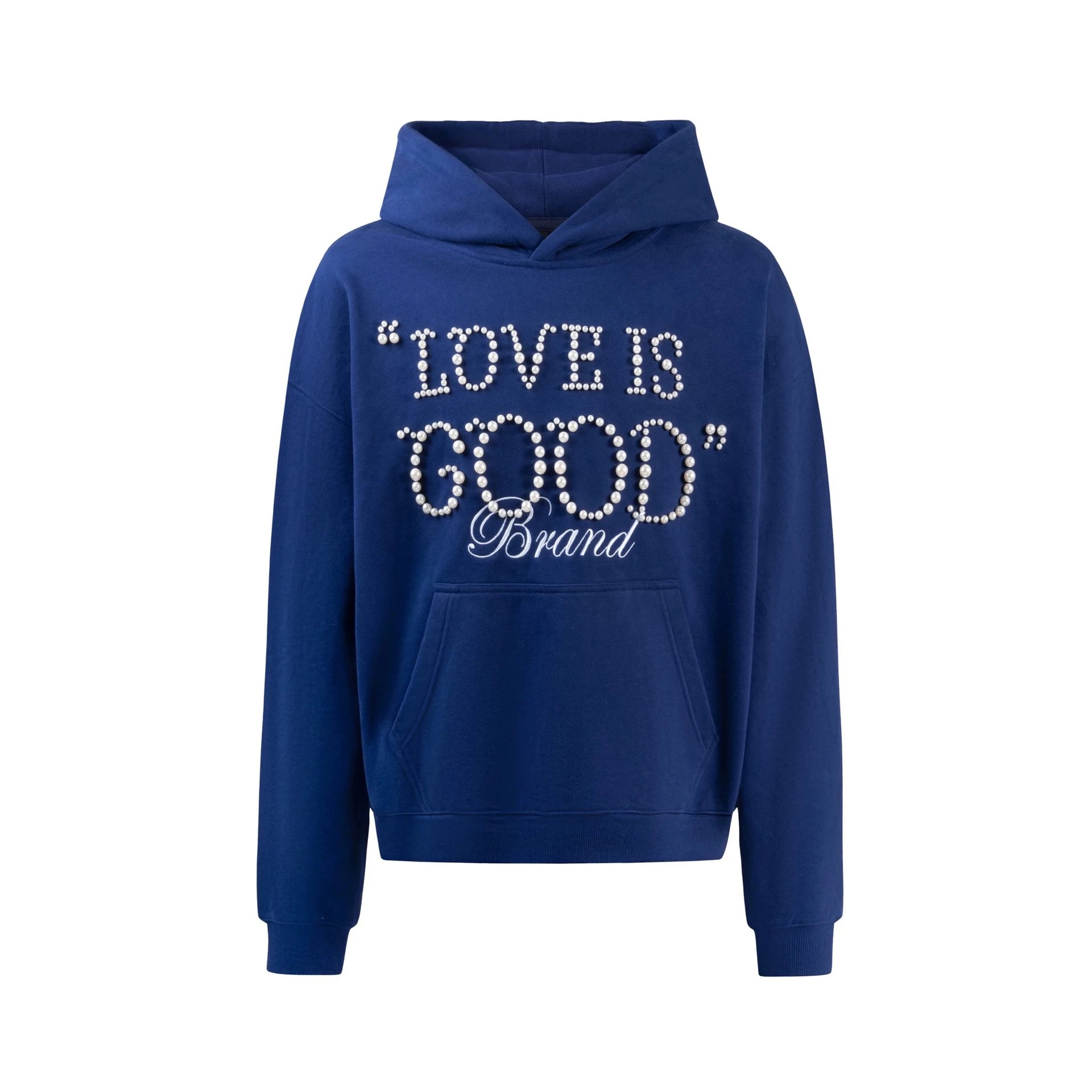 LOVE IS GOOD Brand Pearl-Embellished Navy Hoodie