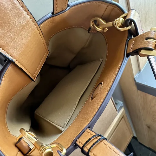 MCM Visetos Mini Bucket Bag Tan with Black Diamond Pattern Handbag - 7
