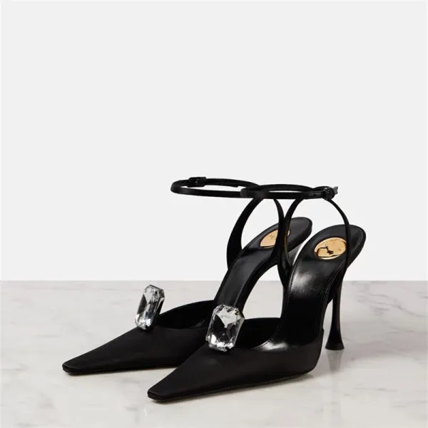 Saint Tears Crystal-Embellished Satin Stiletto Heels Black - 4