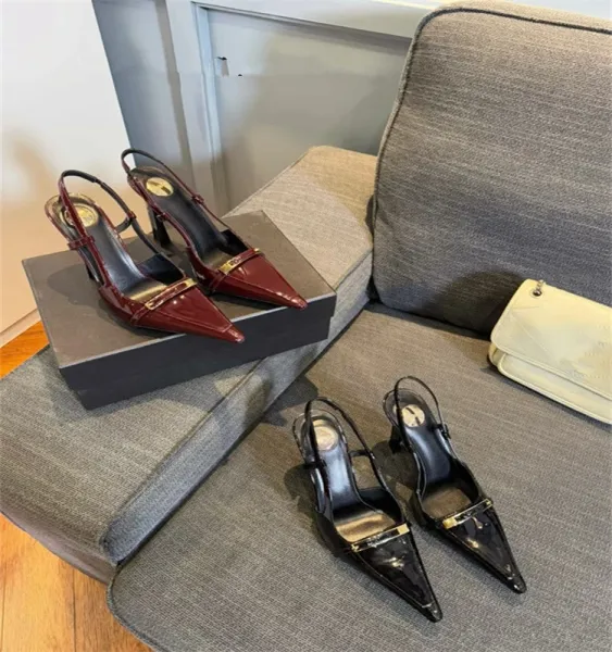 Saint Tears Pointed-Toe Slingback Heels Black Patent Leather - 2