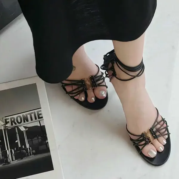 Saint Tears Lace-Up Strappy Stiletto Heels Black - 12