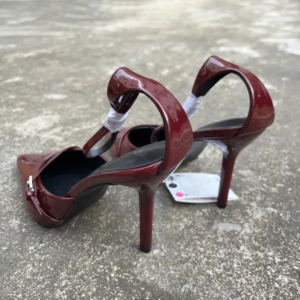 Burgundy Patent Leather Pointed-Toe Slingback Stilettos - 9