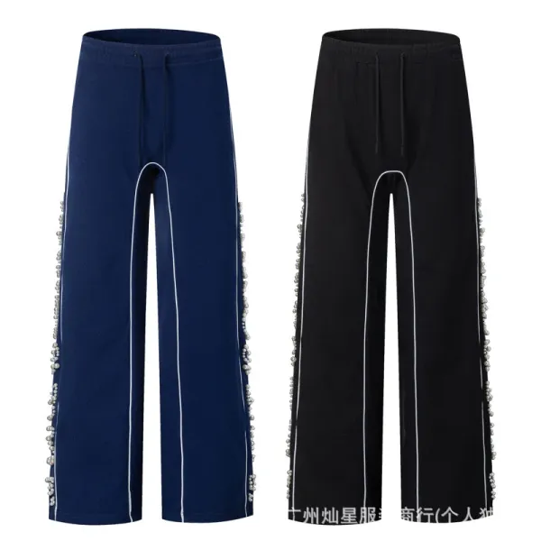 Design Pearl-Embellished Wide-Leg Sweatpants Navy - 5
