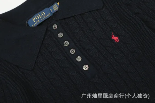 Polo Ralph Lauren Cable Knit Polo Black Sweater - 12