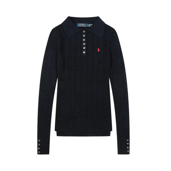 Ralph Lauren Cable Knit Polo Black Sweater - 3