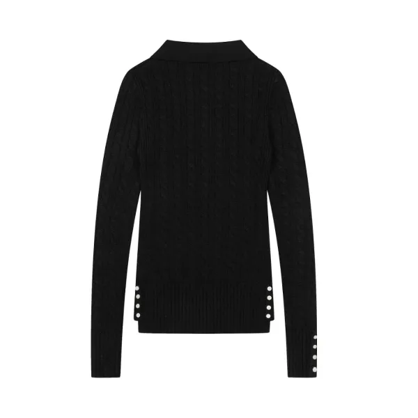 Ralph Lauren Cable Knit Polo Black Sweater - 19