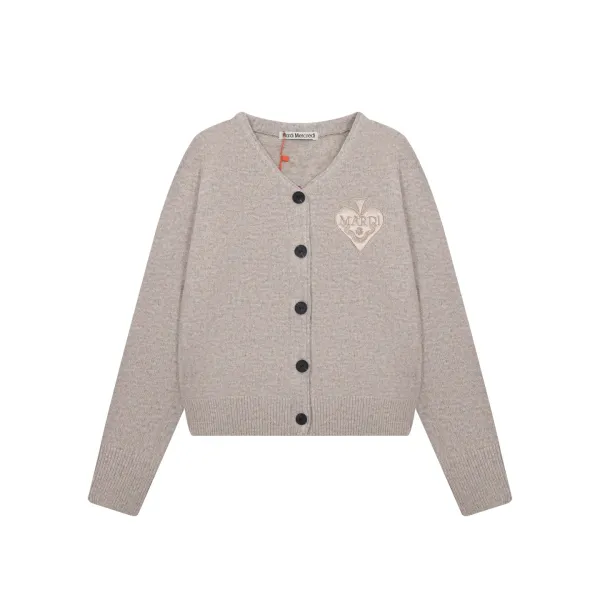 Mardi Mercredi Heart Embroidered Beige Cardigan - 3