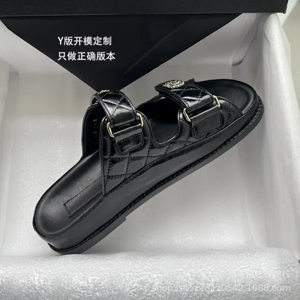 Chanel CC Logo Quilted Leather Sandals Black - 5