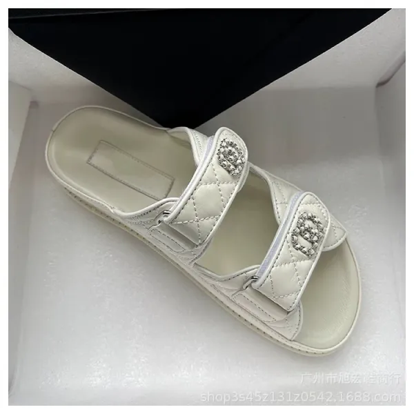Chanel CC Logo Quilted Leather Sandals Black - 9
