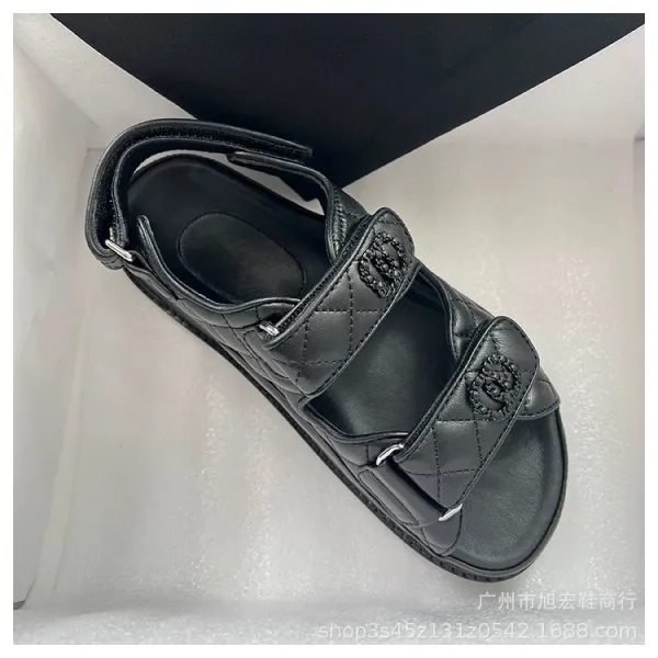 Chanel CC Logo Quilted Leather Sandals Black - 12