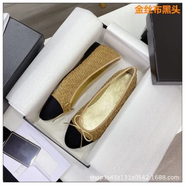 Chanel Tweed Bow Flat Black-Gold Loafers - 12