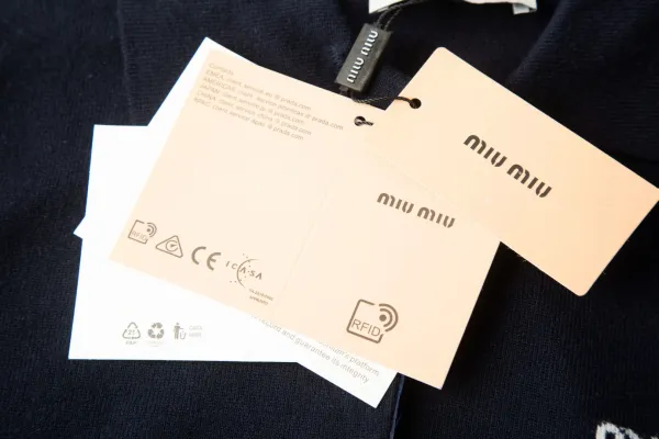Miu Miu Logo-Embroidered Navy Knit Polo Sweater - 6