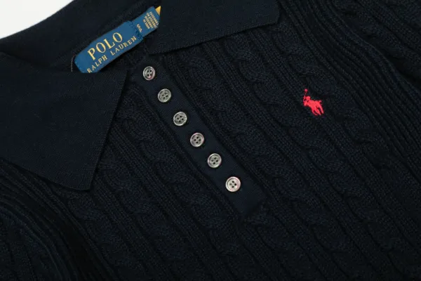 Ralph Lauren Cable Knit Polo Black Sweater - 6