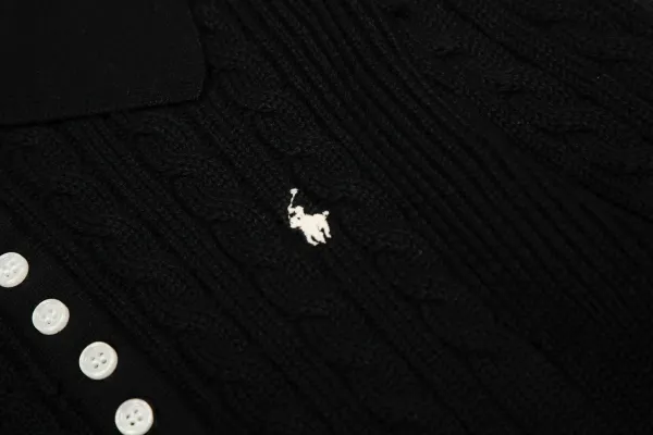 Ralph Lauren Cable Knit Polo Black Sweater - 22