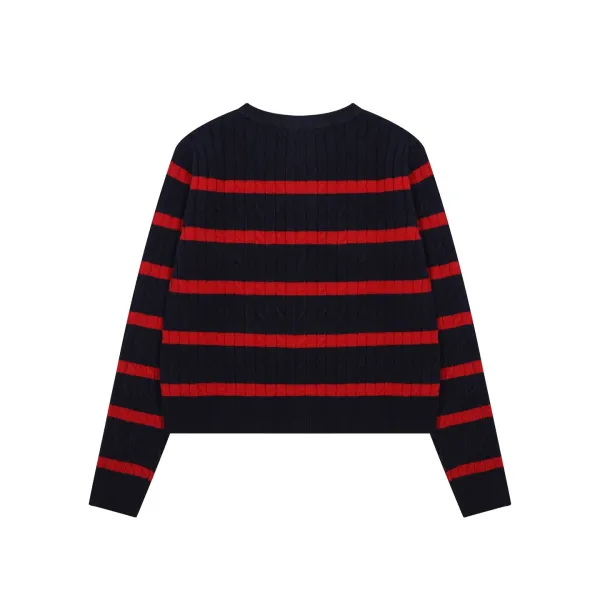 Mardi Mercredi Striped Cable Knit Cardigan with Embroidered Daisy Navy - 17