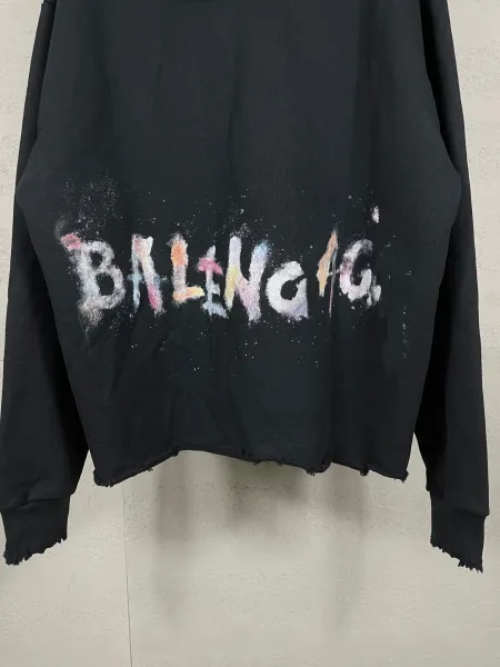 Balenciaga Distressed Floral Embroidery Hoodie Black - 12