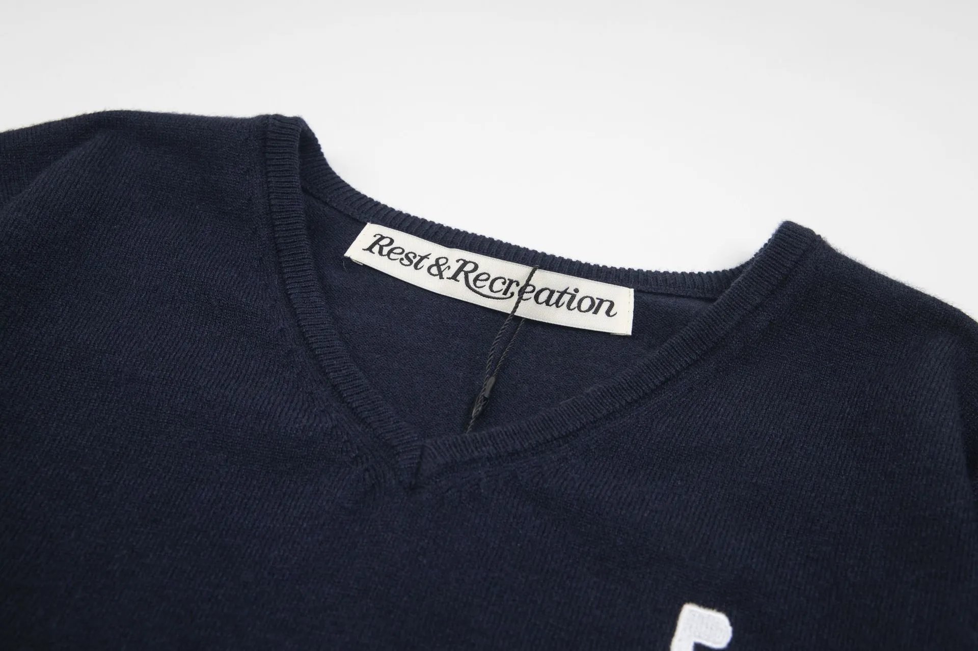 Rest & Recreation Stripe V-Neck Sweater Navy and White - 24
