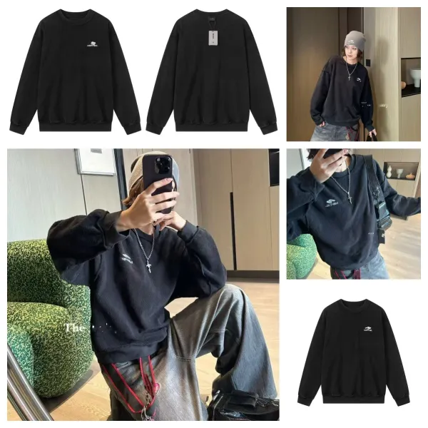 Balenciaga Distressed Logo Sweatshirt Black Hoodie - 3