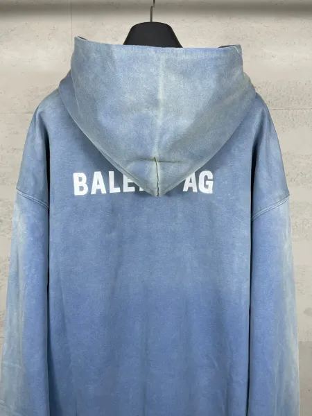 Balenciaga Logo Hoodie Blue Acid Wash Hoodie - 14