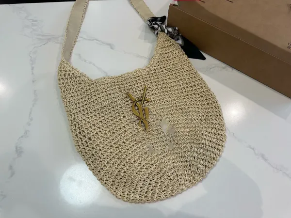 Saint Laurent YSL Monogram Straw Tote Bag Beige - 8