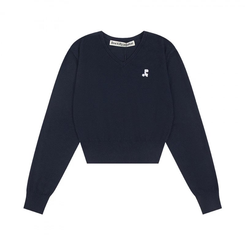 Best & Recreation V-Neck Cropped Sweater Navy