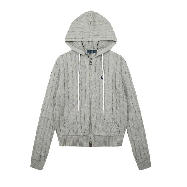 Polo Ralph Lauren Cable Knit Hooded Zip-Up Sweater Black - 7