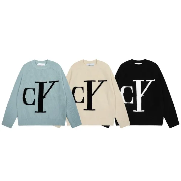 Calvin Klein CK Monogram Light Blue Knit Sweater - 7