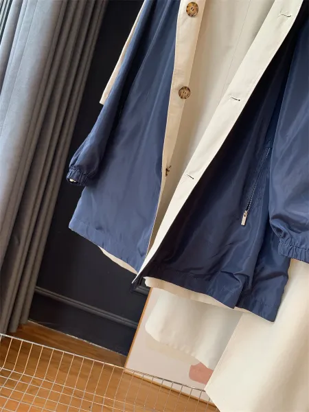 Design Double-Collar Trench Coat Beige with Navy Contrast Outerwear - 11