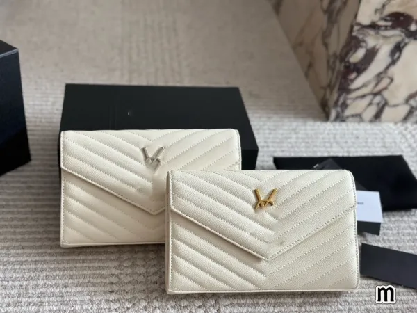 Saint Laurent Monogramme Envelope Wallet in Off-White with Gold Hardware - 9