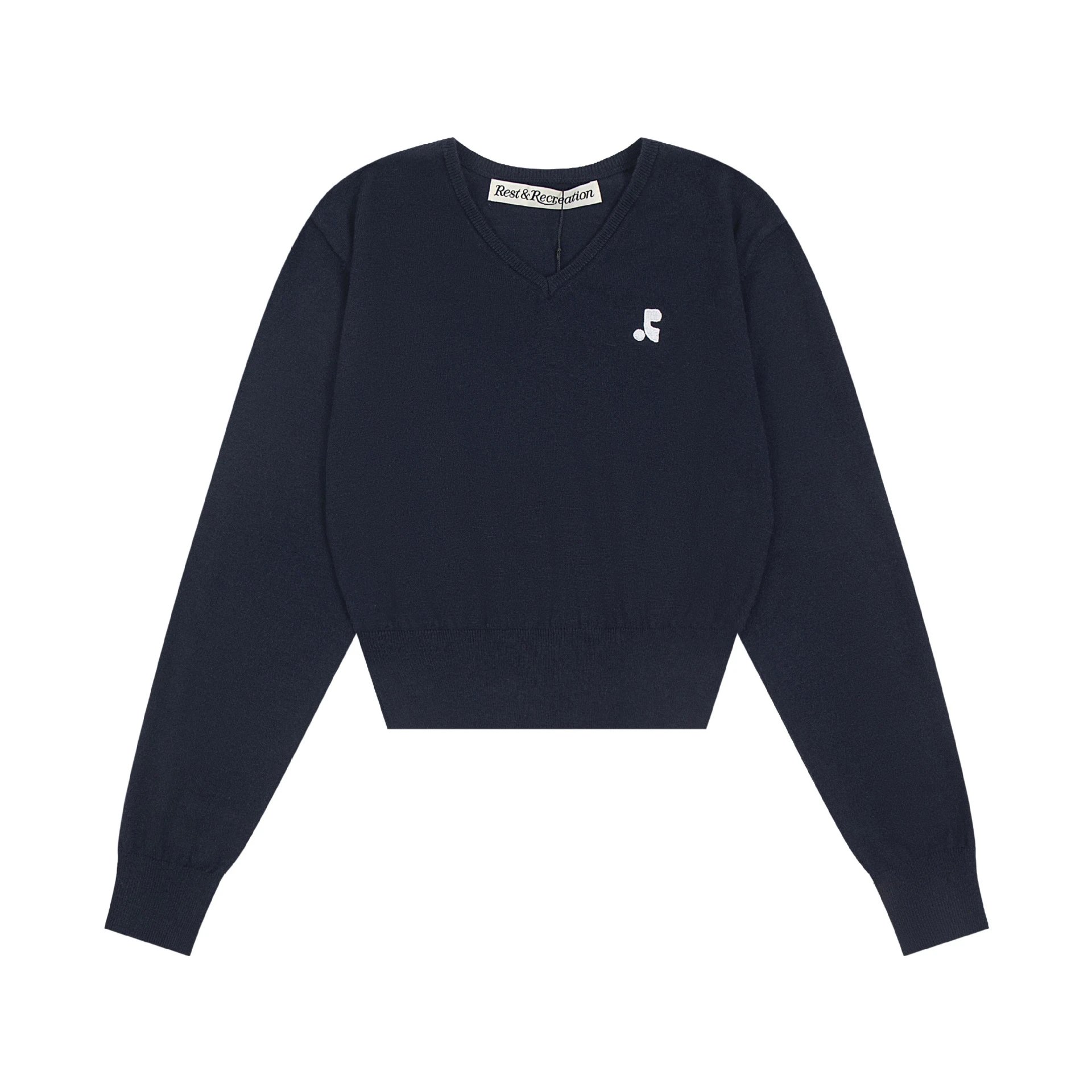Rest & Recreation Stripe V-Neck Sweater Navy and White - 10