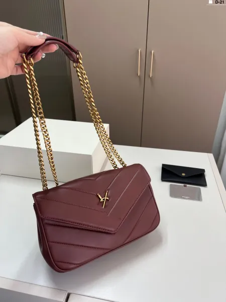 Saint Laurent Loulou Chain Bag Burgundy Shoulder Bag - 3