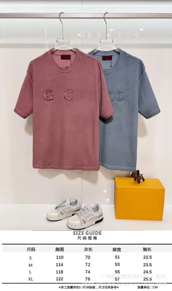 Gucci GCI Logo Embroidered Washed Denim Gray T-Shirt - 2