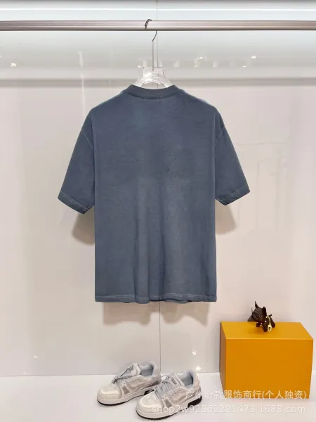 Gucci GCI Logo Embroidered Washed Denim Gray T-Shirt - 8