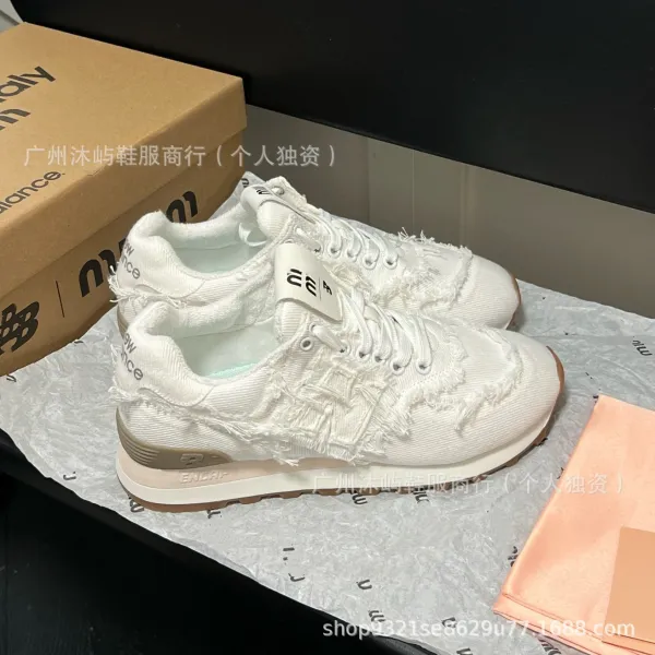 New Balance 530 Frayed Denim Beige Sneakers - 4
