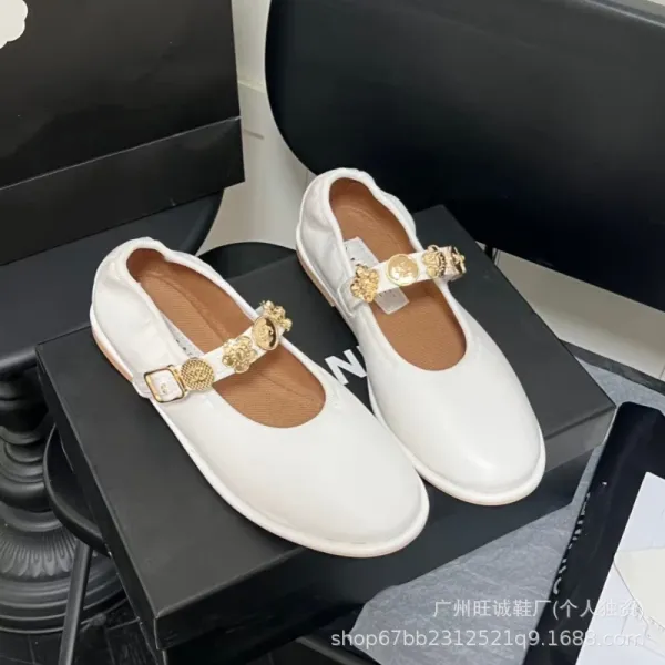 Versace Medusa Mary Jane White Leather Flats - 10