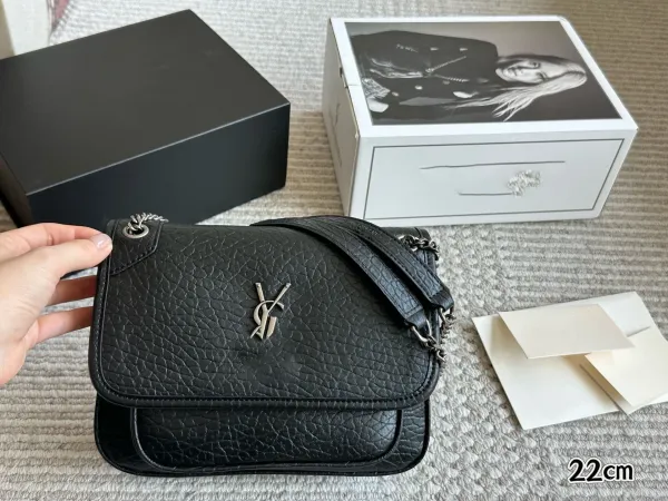 Saint Laurent Niki Mini Black Grained Leather Chain Bag - 1