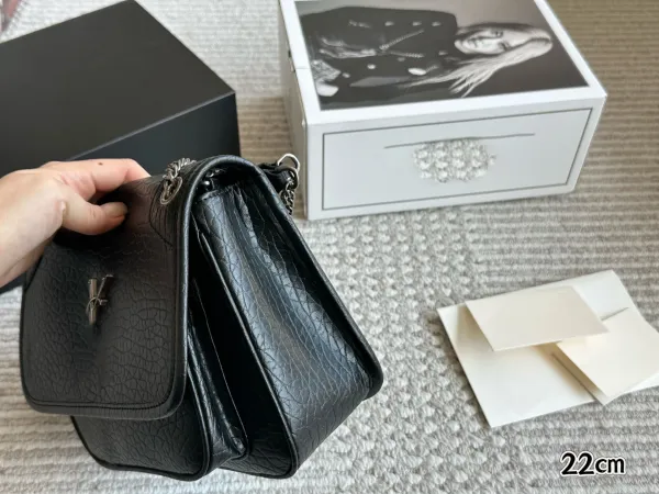 Saint Laurent Loulou Mini Chain Bag Burgundy Leather Shoulder Bag - 6