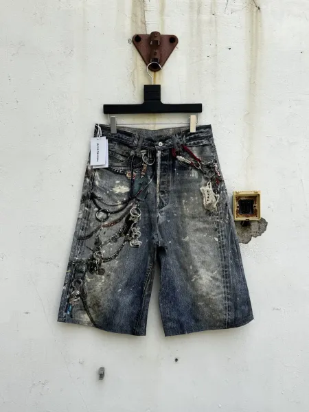 Acne Studios Distressed Denim Shorts with Chain Embellishments Blue - 13