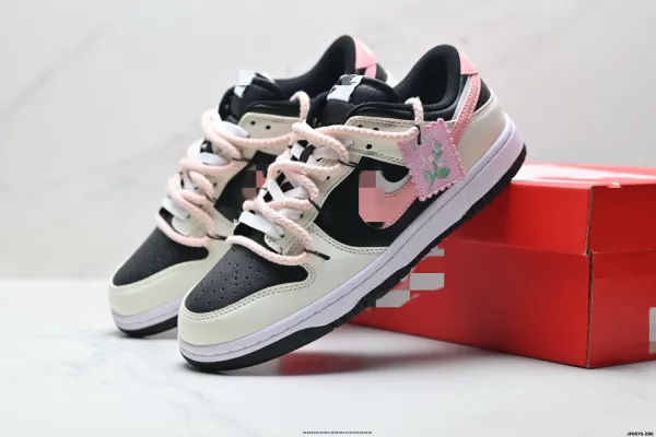 Nike Dunk Low 'Floral' Black Cream Pink Sneakers - 1
